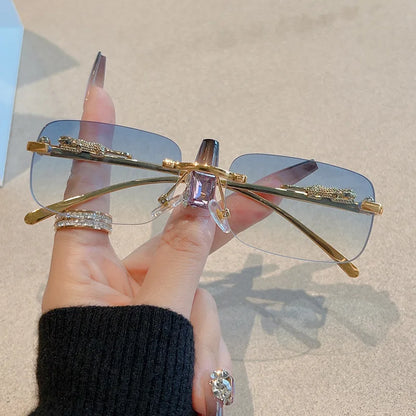 Protective Glasses 12Pcs Brand Leopard Rimless Rectangle Sunglasses Fashion Y2K Frameless Sun Glasses Shades for Women Men UV400