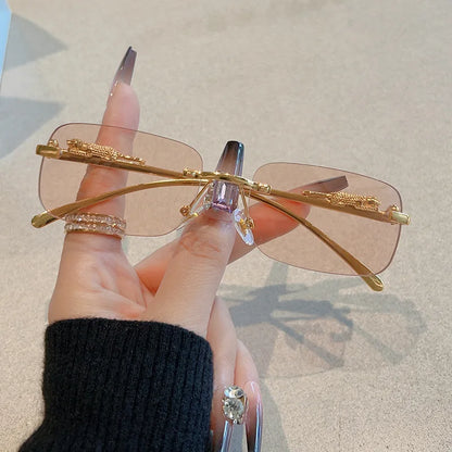Protective Glasses 12Pcs Brand Leopard Rimless Rectangle Sunglasses Fashion Y2K Frameless Sun Glasses Shades for Women Men UV400