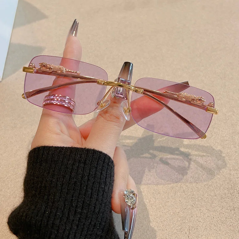 Protective Glasses 12Pcs Brand Leopard Rimless Rectangle Sunglasses Fashion Y2K Frameless Sun Glasses Shades for Women Men UV400