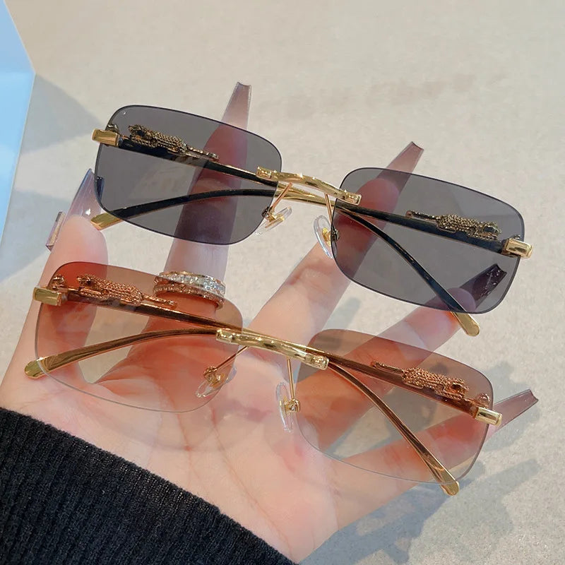 Protective Glasses 12Pcs Brand Leopard Rimless Rectangle Sunglasses Fashion Y2K Frameless Sun Glasses Shades for Women Men UV400